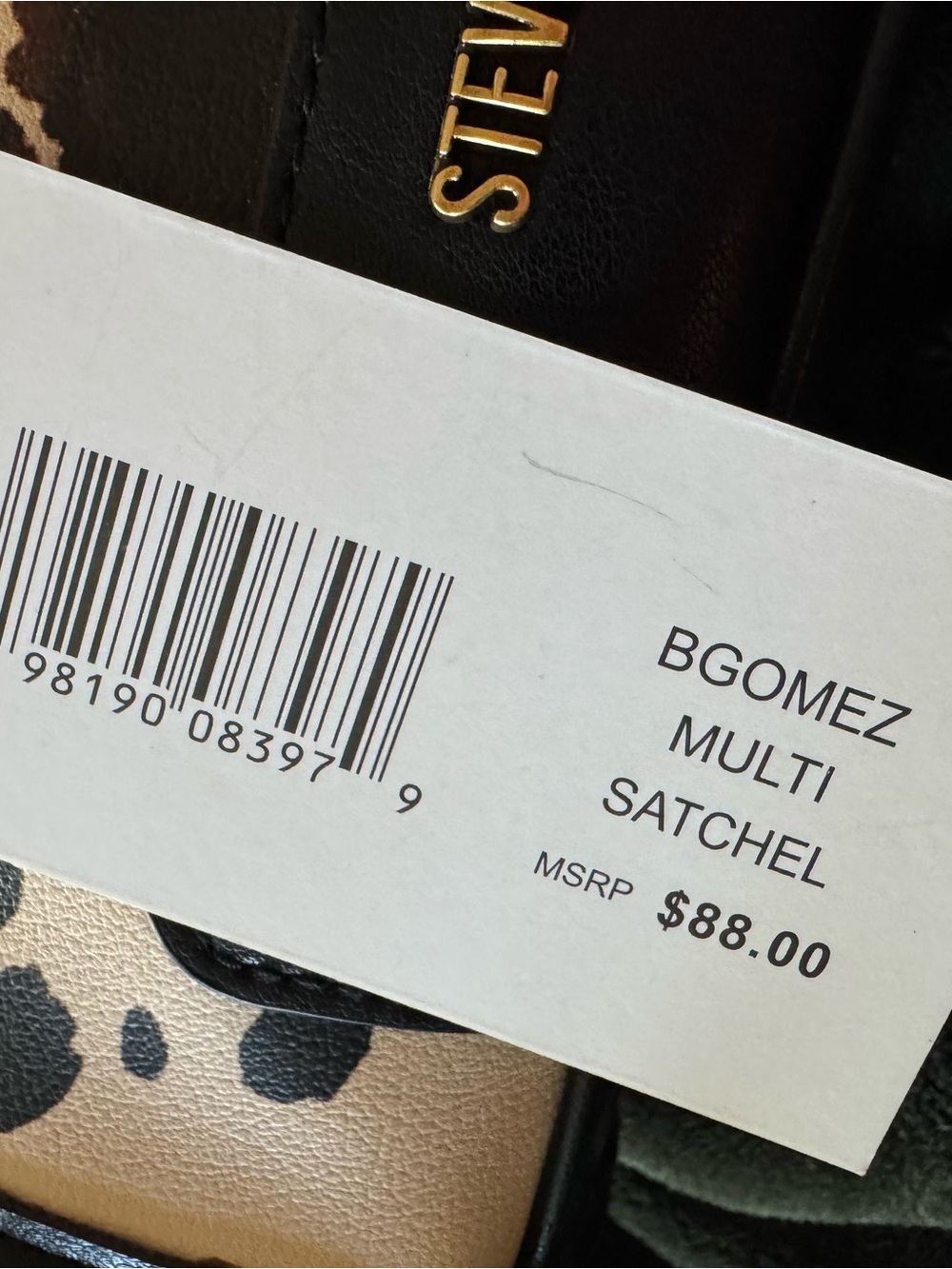 Steve Madden Cow Print Satchel in Beige, Black & Brown - Picture 4 of 5